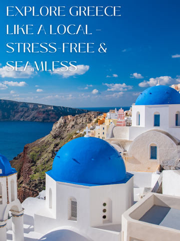 Scenic view of Santorini, Greece, with white-washed buildings and blue domes overlooking the Aegean Sea, promoting stress-free and seamless travel experiences.